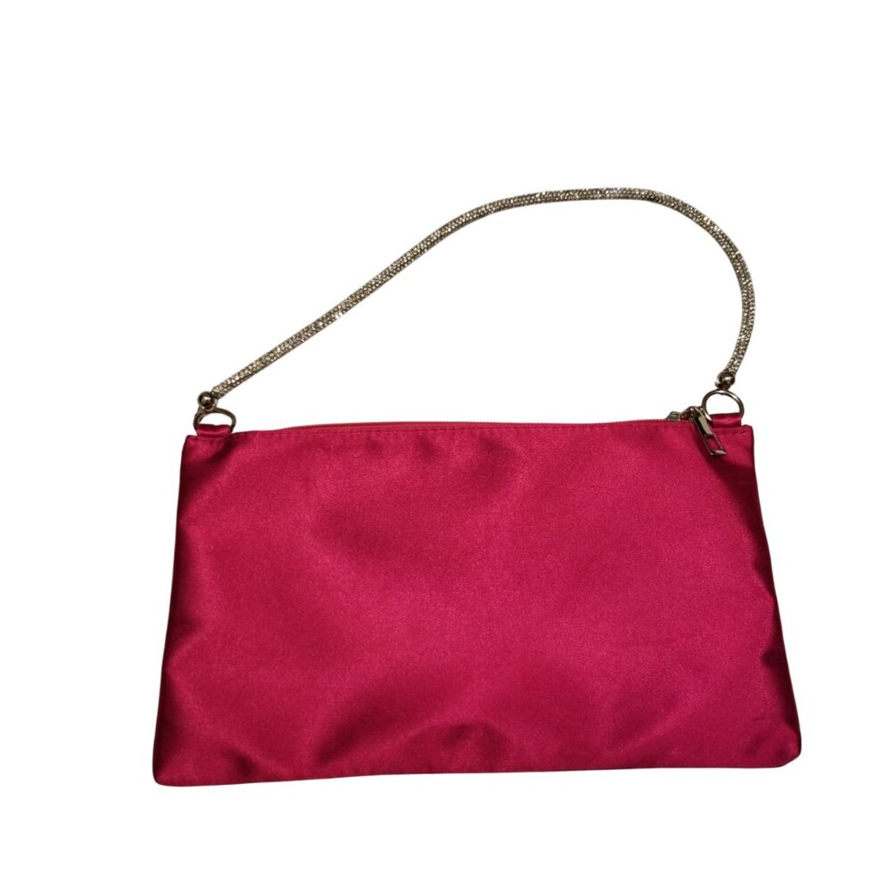 Shoulder Bag & Crossbody Removable Strap Pink Fuchsia Satin Purse Bejewelled NWT
